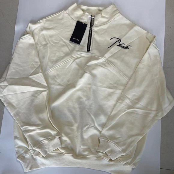 Rhude Other - Rhude Autumn and Winter Stand Collar Half-Zip Letter Embroidered Hoodie - Cream